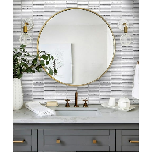 Apollo Tile 5 pack 11.8-in x 11.8-in Waterfall Platinum White Glass Mosaic Tile (4.83 Sq ft/case)