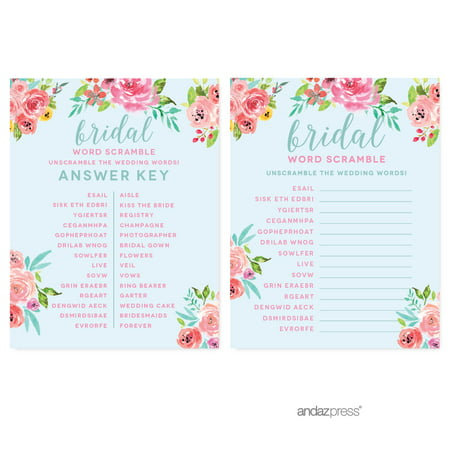 Wedding Pink Roses English Tea Party, 20-Pack Word Scramble Bridal Shower Game Cards, (Best 3 Card Poker App)
