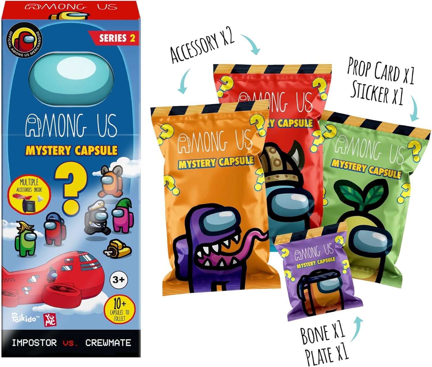 YuMe Among Us Mystery Capsules Collectible Kids Crewmate Action Figure, Multicolor, 2 Pack