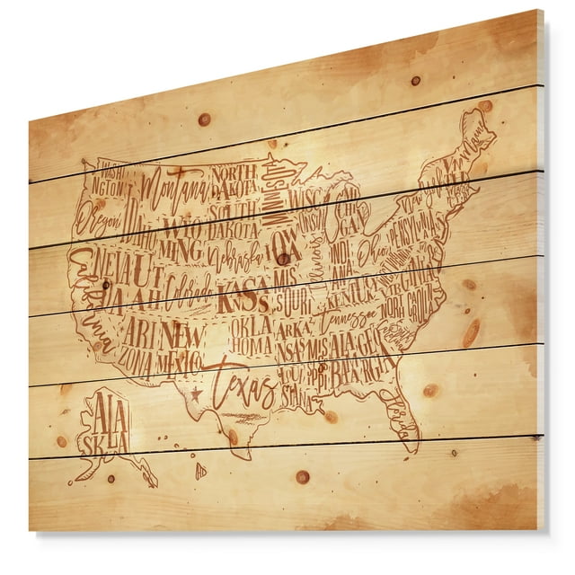 Design Art - Vintage United States Chalk Yellow Map