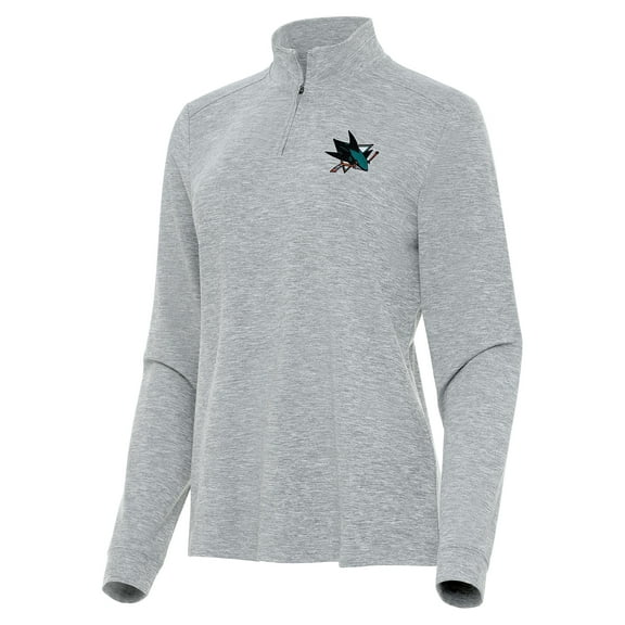 Women's Antigua  Heather Gray San Jose Sharks Mentor Quarter-Zip Mock Long Sleeve Top