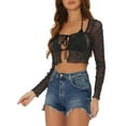 thumbnail image 4 of INSPIRE CHIC Sheer Shrugs for Women's Shiny Star Print Tie Front Mesh Crop Shrug Top Black S, 4 of 5