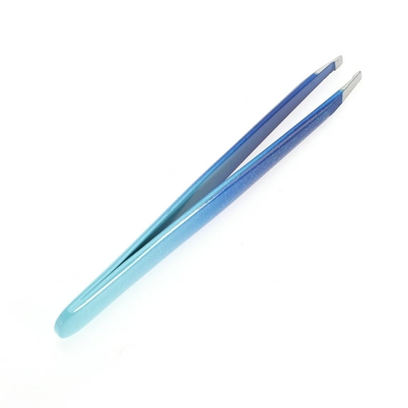 Unique Bargains 1 Pc Glue Gradient Flat Edge Eyebrow Tweezer for Bathroom Travel Hotel Blue Stainless Steel