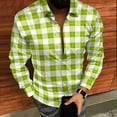 thumbnail image 4 of BiZtdJrK Checkered Shirts for Men Casual Button Down Lapel Work Tops Fashion Plaid Long Sleeve Hawaiian Shirt, Army Green, XXL, 4 of 9