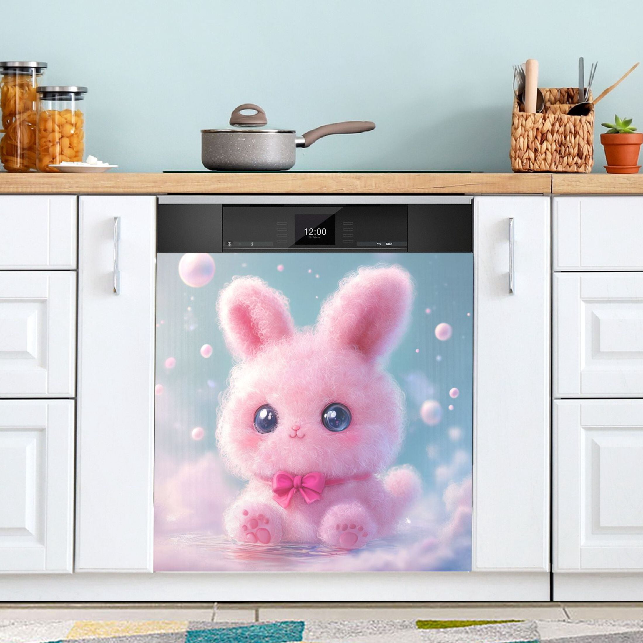 Dishwasher Magnetic Sticker 23x26 Inch Refrigerator Magnetic Sticker Washing Machine Magnetic Sticker Kitchen Panel Magnetic Sticker Home Decor Super Beautiful Pink Bunny
