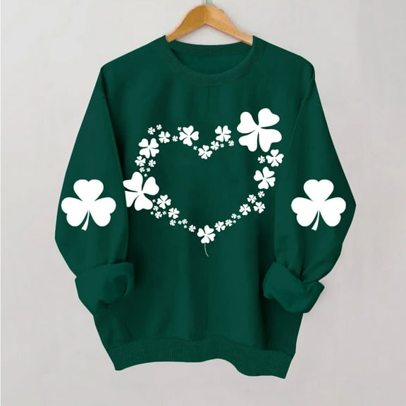 Herrnalise Women's St. Patrick's Day Clover Printed Tops Irish Shamrock Sweatshirt Long Sleeve Slouchy Pullover Tops Gear up for greatness for less