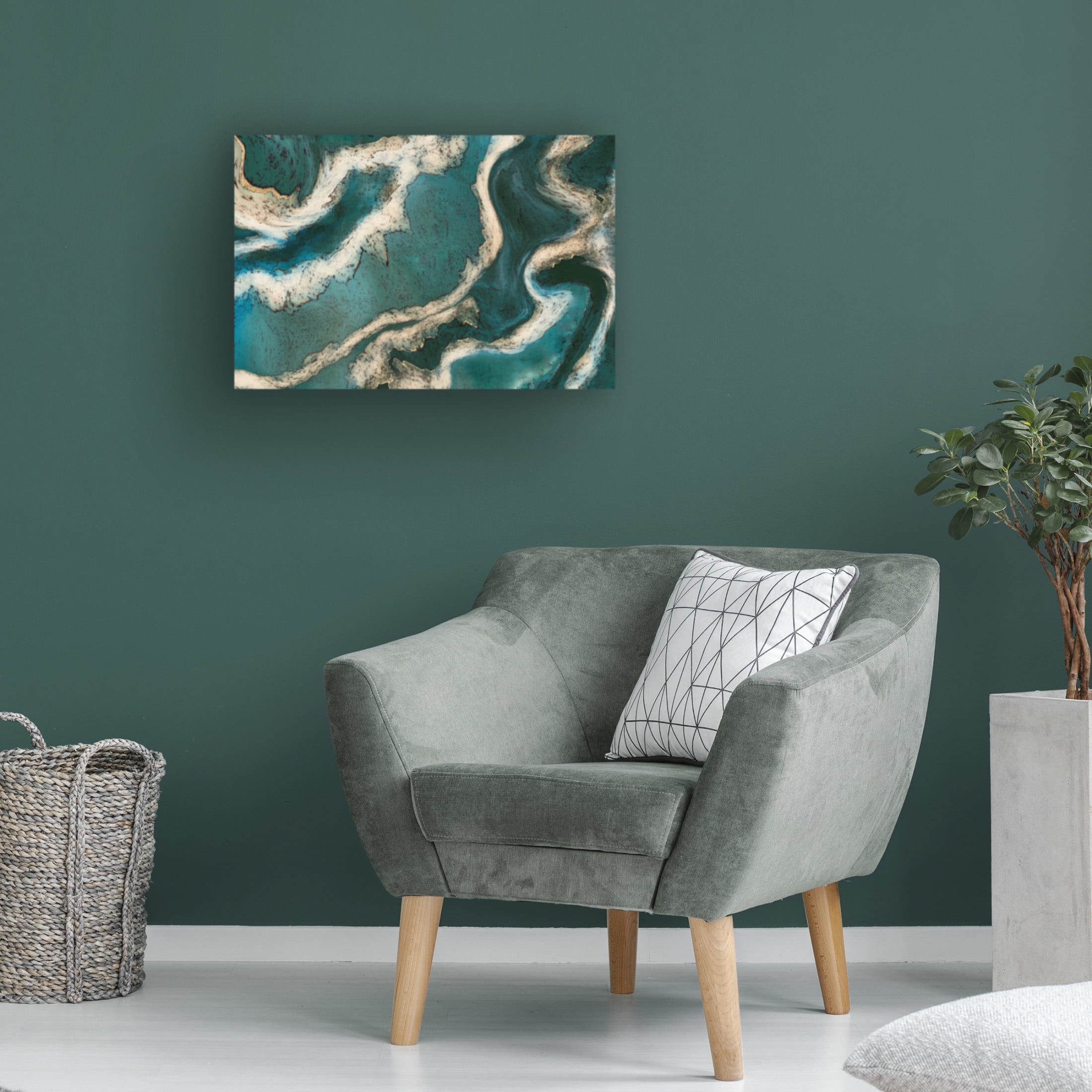 Canvas Wall Art - Bilge Paksoylu 'Alcohol Ink Green Gold' Wall Art for Living Room, Bedroom, or Office D?cor by Trademark Fine Art - 32 x 22 Inches