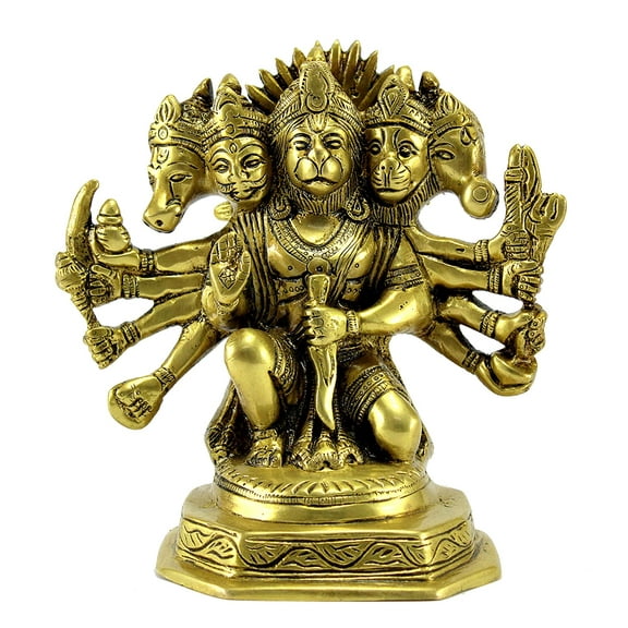 eSplanade Panchmukhi Hanuman Anjaneya Pavan Putra Bajrangbali Maruti Murti Idol Moorti Statue Sculpture | Pooja Idols - Home Decor | Brass - 7" Inches