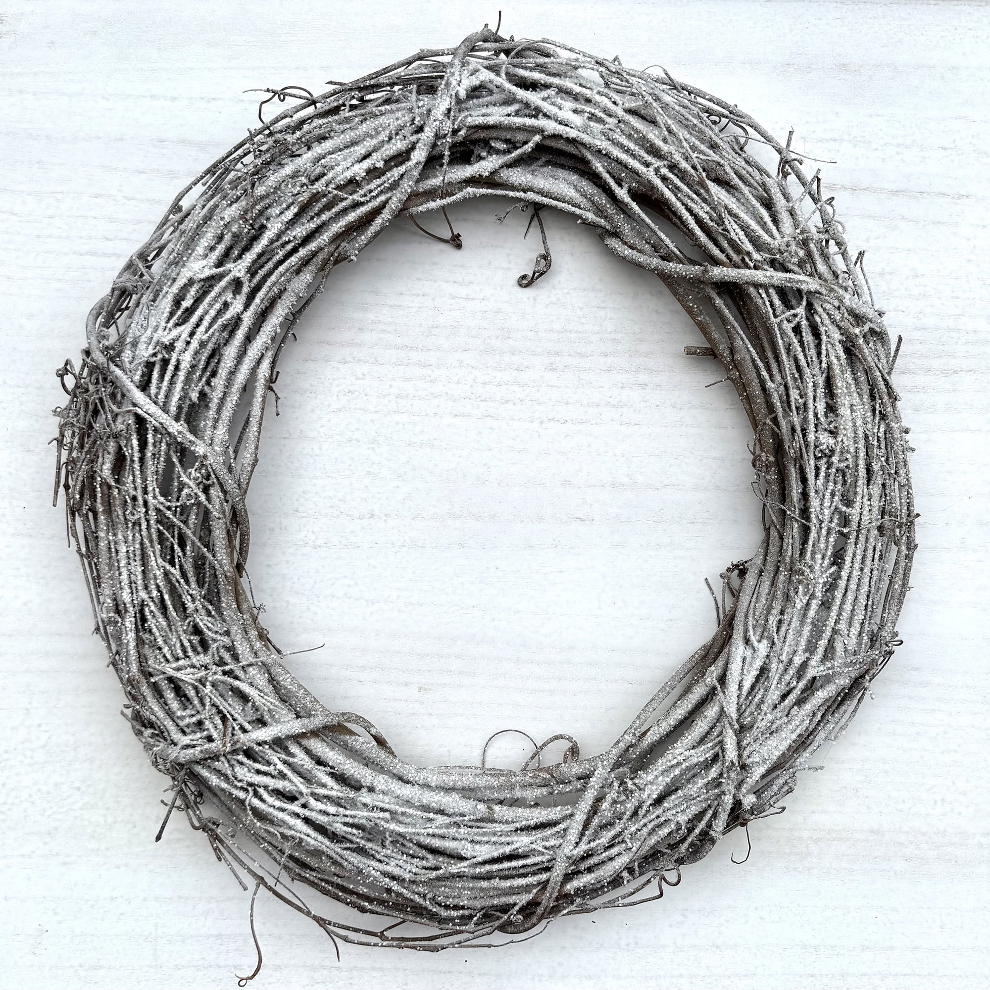 Kraft Lane: 18" Flocked Grapevine Wreath - Glitter Snow Ice - DIY Craft Project, Handcrafted, In-Outdoor Decoration, Behr Paint, Seasonal-Holiday-Home