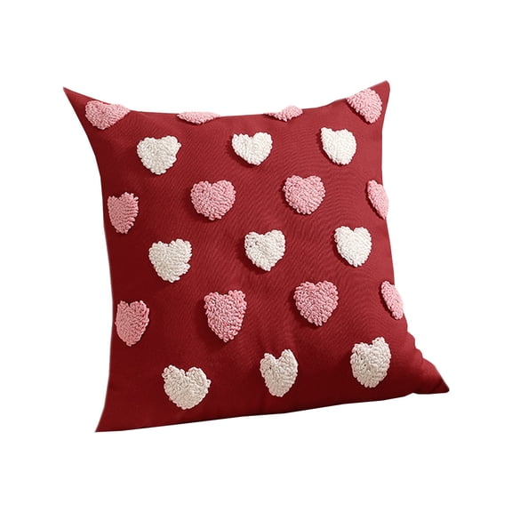 Embroidered Heart Pillow Cover Cushion Case with Hidden Zipper for Sofa Bed Home Decor Holiday Decorative Accent Pillow Sham
