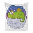 thumbnail image 1 of Dragon Soft Flannel Fleece Throw Blanket, Nighttime Sleep on a Fluffy Cloud, Cozy Plush for Indoor and Outdoor Use, 50" x 70", White Multicolor, by Ambesonne, 1 of 6
