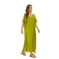 thumbnail image 3 of Beautybatik Avocado green Women Solid Caftan Kaftan Loungewear Maxi Plus Size Long Loose Dress 4X, 3 of 6