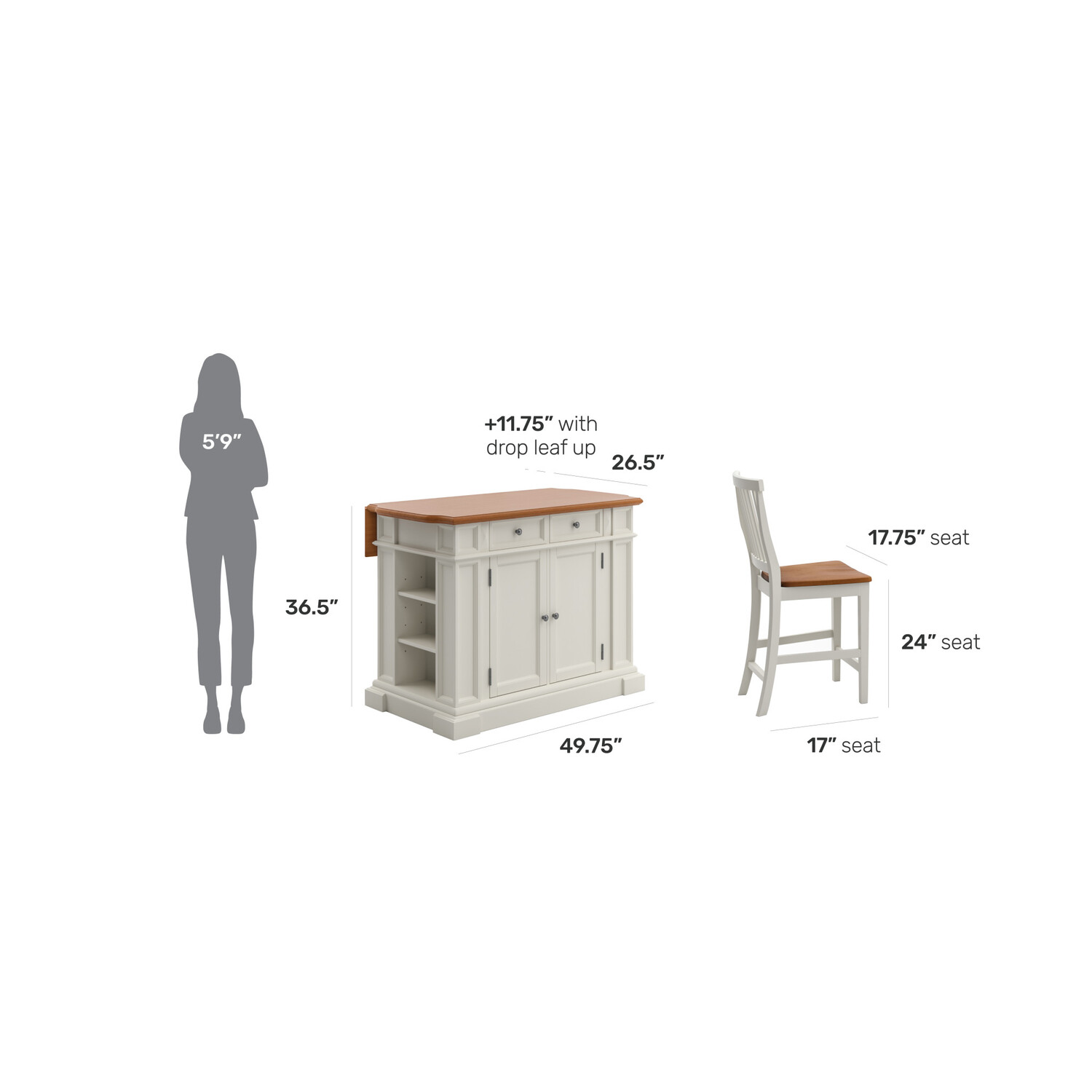 Homestyles Americana Wood Kitchen Island Set in Off White - image 2 of 7