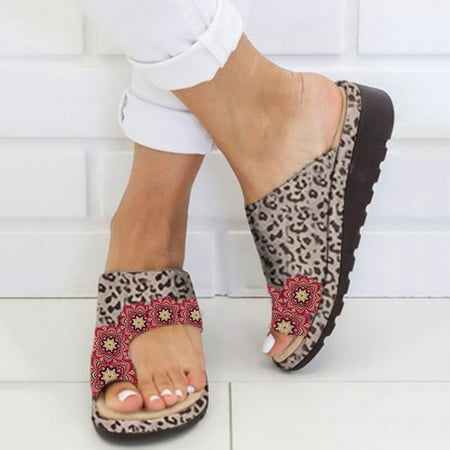

Tangnade Slippers for Women on Sale Summer Ladies Wedge Leopard Floral Printed Flip Flops Slippers Shoes