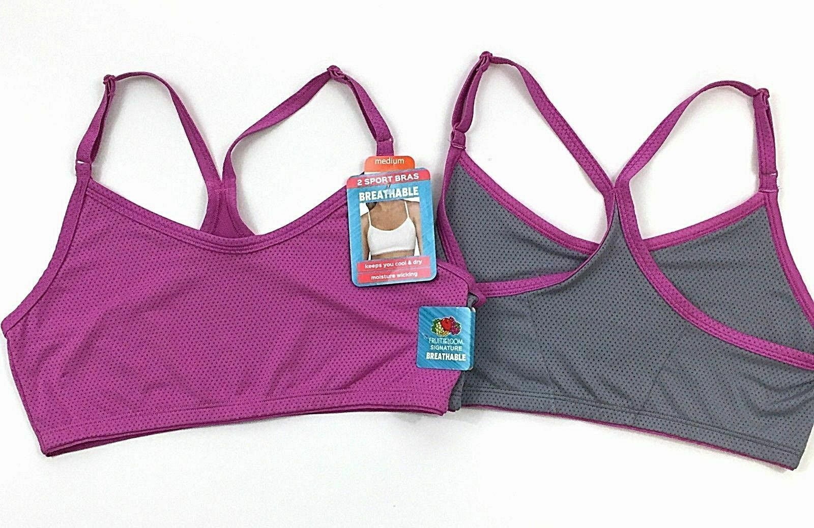 2 Pack of Fruit of The Loom Strappy Breathable Sports Bras Sz XL Grey