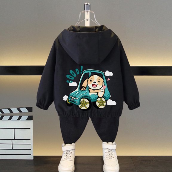 HOMADLES Teen Boys Windbreaker Casual Lightweight Long Sleeve Outerwear Kids Zip Hooded Jacket Hood Coat Printing D: Black 1 T