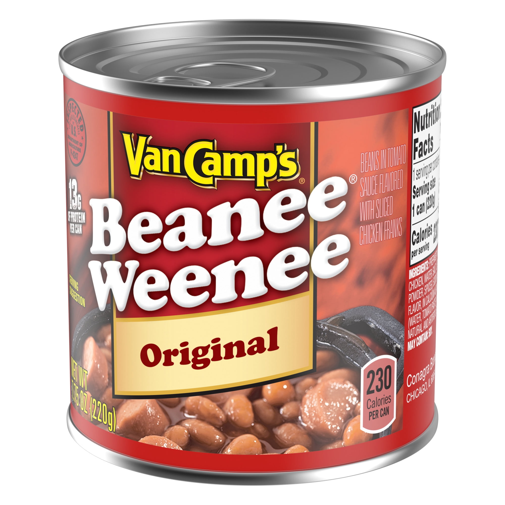 Van Camp's Original Beanee Weenee, 13g Protein Per Serving, Canned Food, 7.75 oz. Can