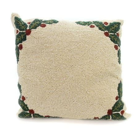 Ivory Holly - Christmas BEADED PILLOW Fabric Ivory Holly Berries Ta 511