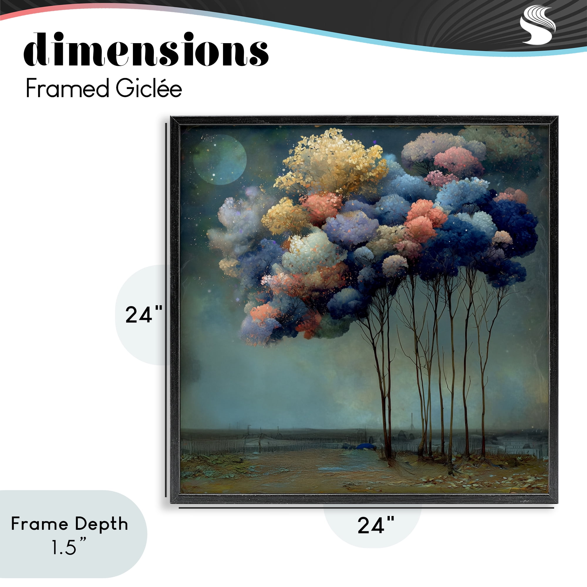 Stupell Industries Dreamy Sky Trees Surrealism Black Framed Giclee Art, design by Annabelle Hall