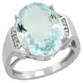 thumbnail image 1 of Sterling Silver Diamond Natural Aquamarine Ring Oval 16x12mm, 5/8 inch wide, size 5, 1 of 1