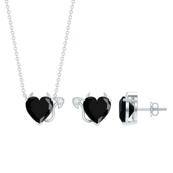 Rosec Jewels Gothic Heart Jewelry Set with Lab Grown Black Diamond and Moissanite (8 mm), 925 Sterling Silver