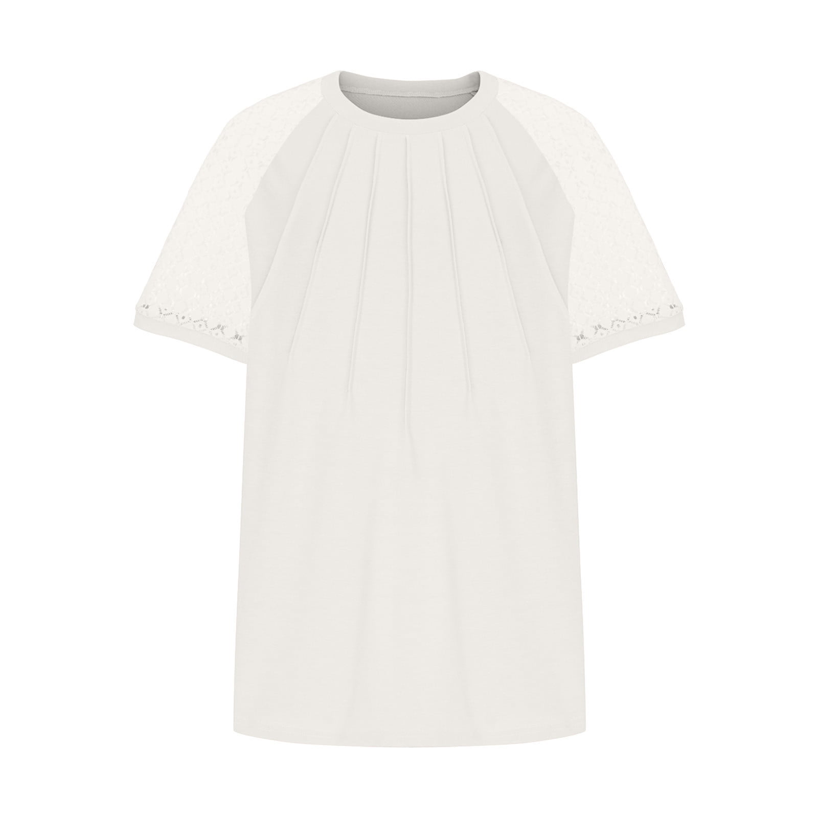 pois blouse tee ホワイト FREE SIZE Tdoqot Womens Trendy Plus Size Tops- Lace Short Sleeve Crewneck