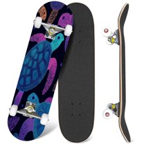31'' Complete Skateboard 7 Layer Canadian Maple Double Kick Deck Skateboards print pink purple blue turtles dark Skate Board for Beginner Adult Gifts