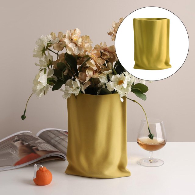 Contenedor de plantas creativo ligero de lujo florero de cerámica decorativo para el hogar decoración del hogar florero para sala de estar Mostaza amarilla Macarena Jarrón de ceramica