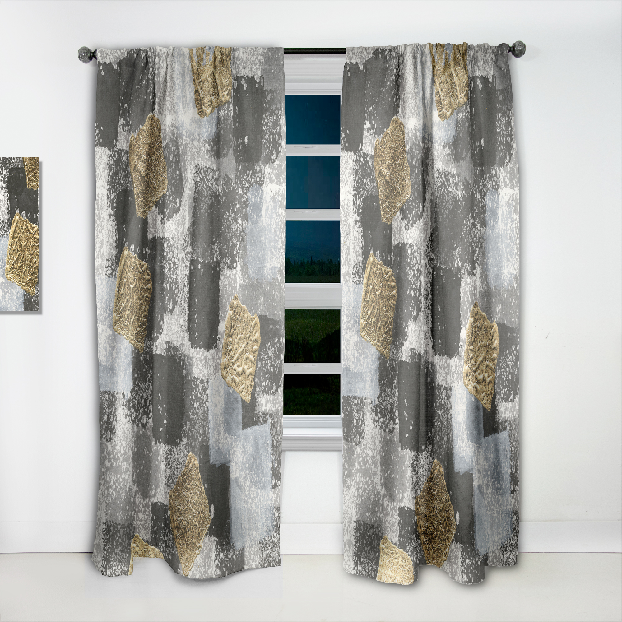 Designart 'Abstract Gold Glamour Squares I' Modern Curtain Panel