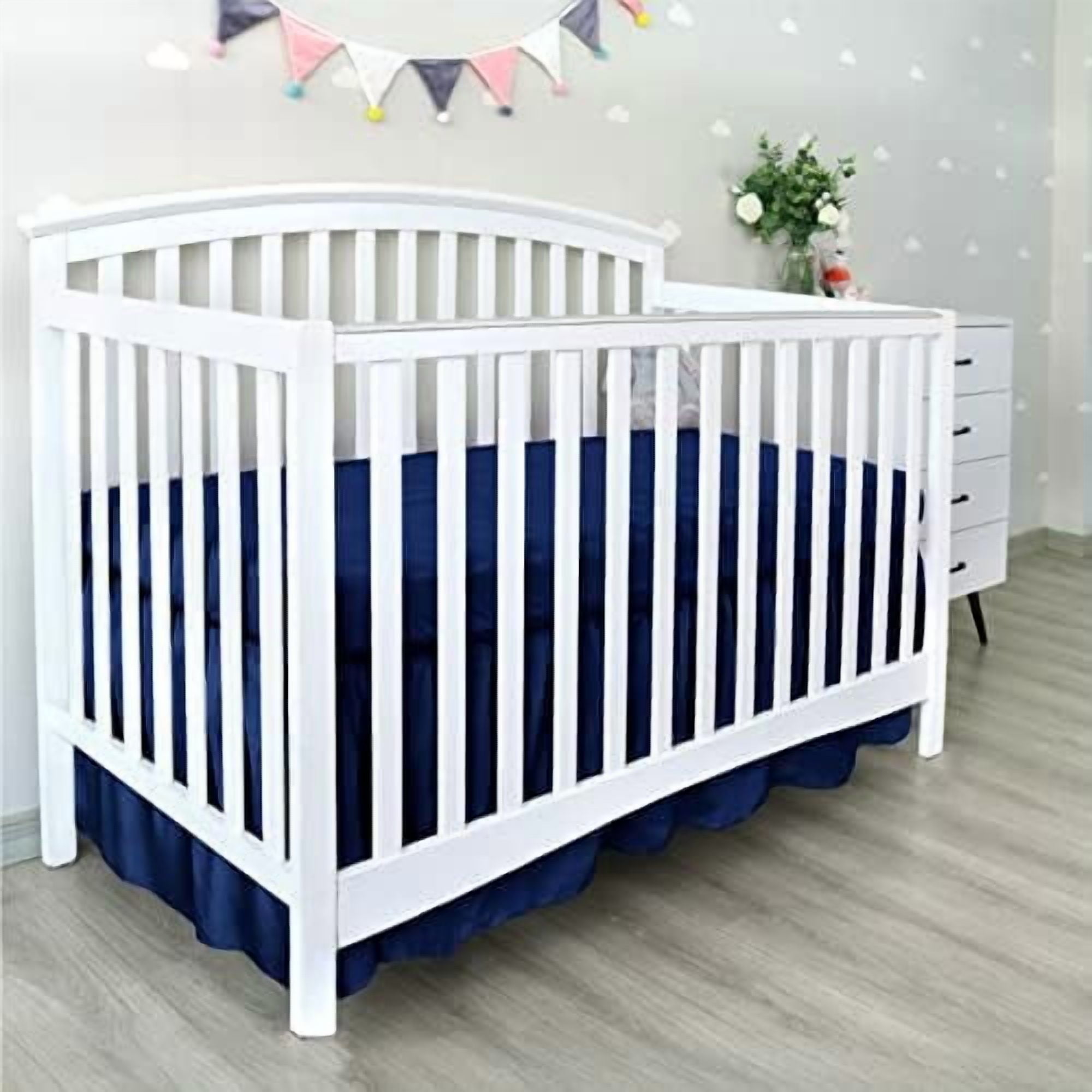 Crib Bed Skirt Navy 4 Sides Pleated Dust Ruffle Adjustable Fit Standard Crib Toddler Bed Skirts for Baby Boy or Baby Girl Crib Bedding, Navy Blue Crib Skirt Machine Wash