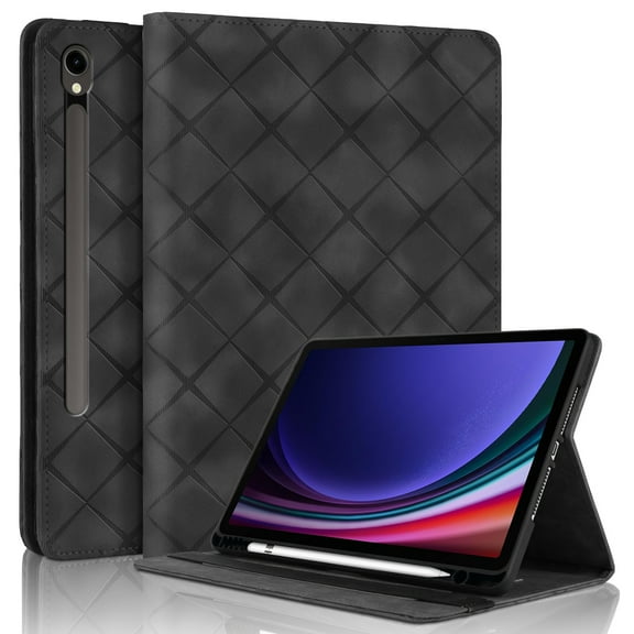 Samsung Tab S9FE/S10 FE/S9/S10 X51/X516, PU Leather Case with Pencil Holder,Shockproof Soft TPU Folio Stand Cover,Black