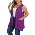 thumbnail image 4 of BADHUB Sleeveless Cardigans for Women Plus Size Summer Long Vest Lightweight Open Front Shrug Boleros with Pockets Purple 3XL, 4 of 7