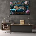 thumbnail image 5 of Mudket Framed Leopard on Teal Sofa with Pink Flowers Canvas Wall Art, Elegant Leopard Print Wall Decor, Trendy Animal Wall Art Ready to Hang - 12"L x 8"W, 5 of 10