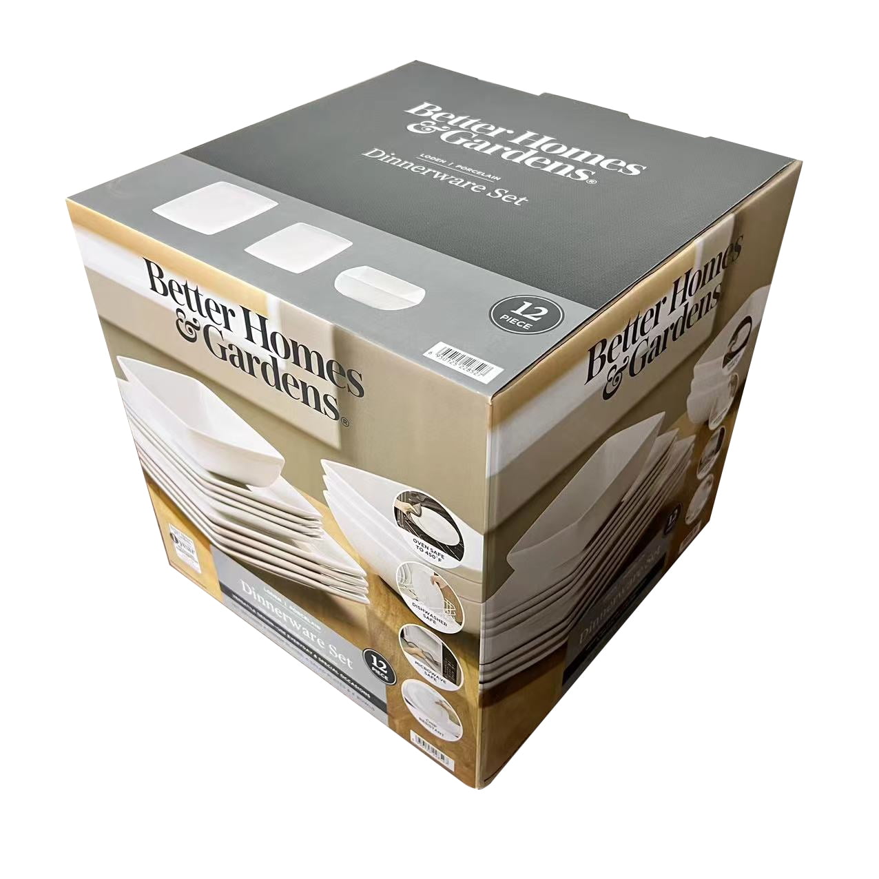 Better Homes & Gardens- Loden White Square Porcelain 12-Piece Dinnerware Set