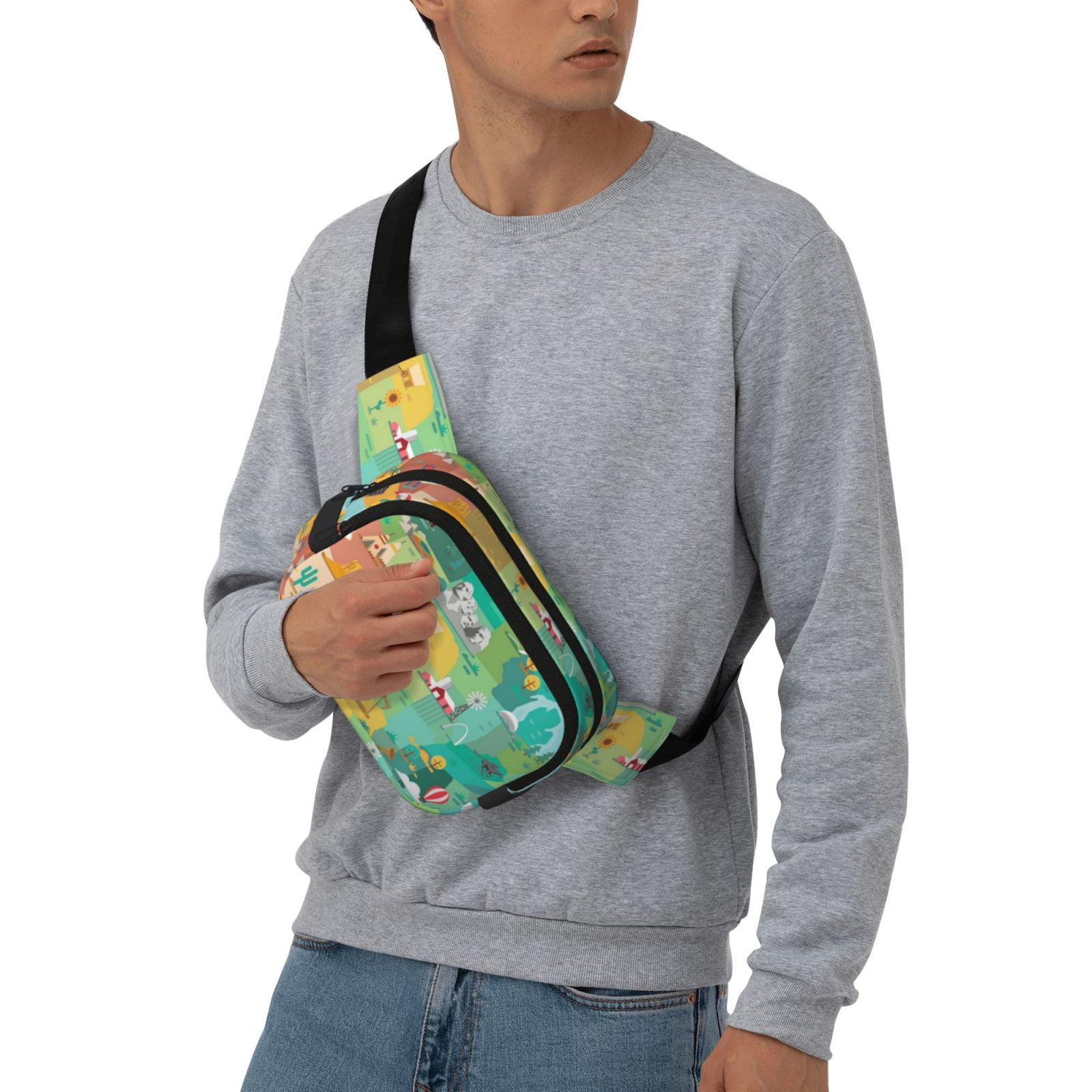 Hirioo USA Tourist Map for Double Layer Waist Bag Adjustable Fanny Pack For Travel Running Hiking