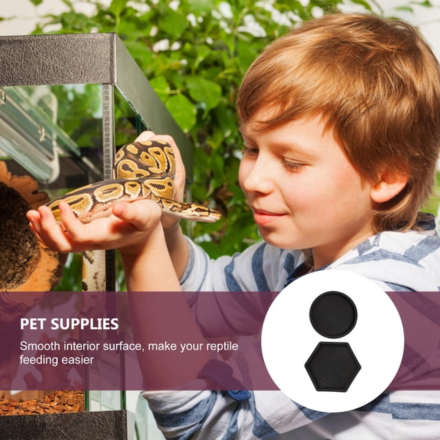 YSNOOWE 2Ud Comedero Para Reptiles En Material Con Borde Antiescape Color Negro Fácil De Limpiar
