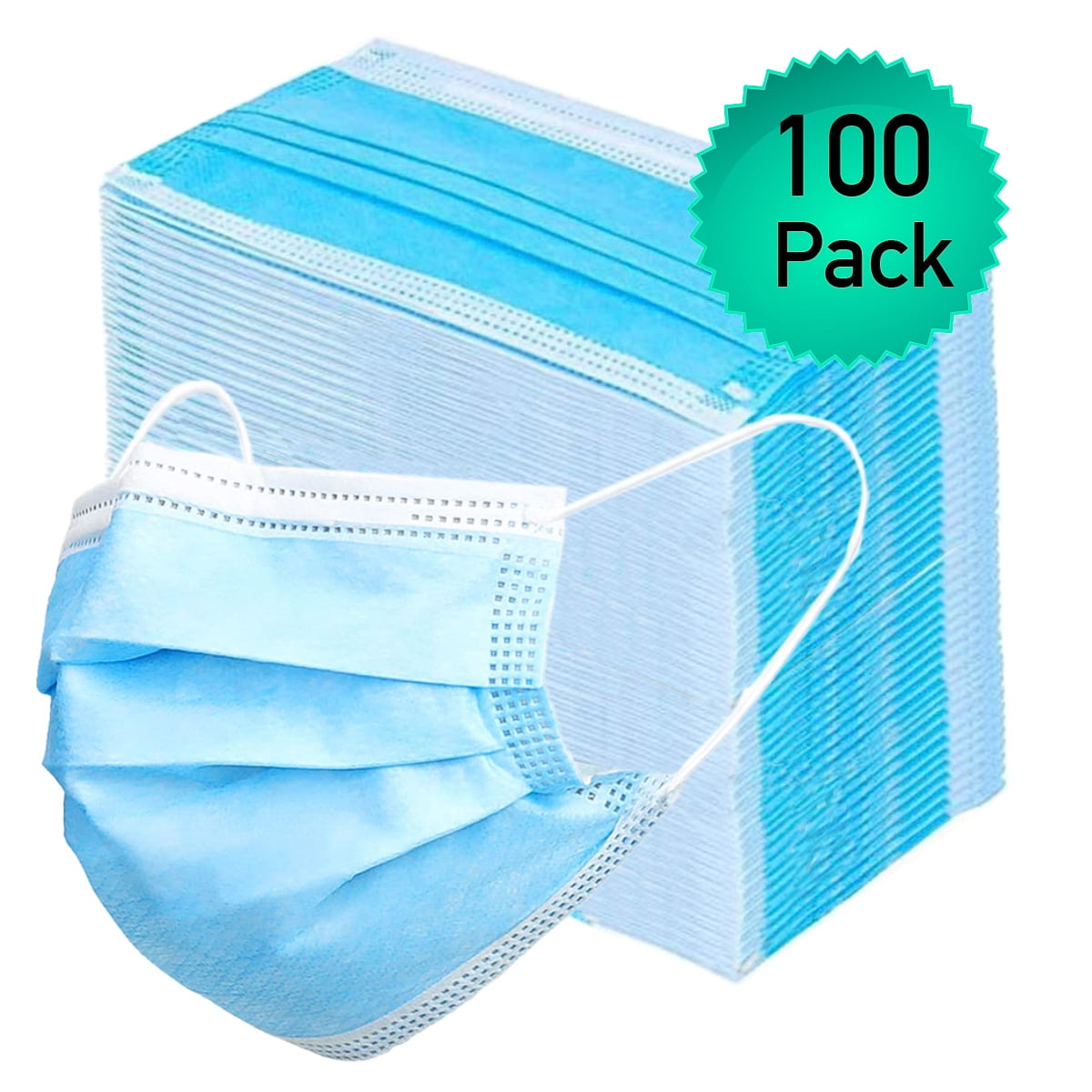50 Pcs Disposable Face Protection 3-Ply Safety and Breathable Mouth Covers for Personal Health Air Pollution with Blue Colors 