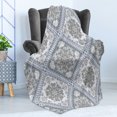 thumbnail image 4 of Turkish Pattern Soft Flannel Fleece Throw Blanket, Complex Swirl Art Motifs with Persian Origins in Pale Colors, Cozy Plush for Indoor and Outdoor Use, 60" x 80", Grey Pale Mauve White, by Ambesonne, 4 of 5