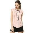 thumbnail image 4 of INSPIRE CHIC Women's Tie Neck Cap Sleeve Button Down Ruffle Summer Shirts XS Pink, 4 of 8