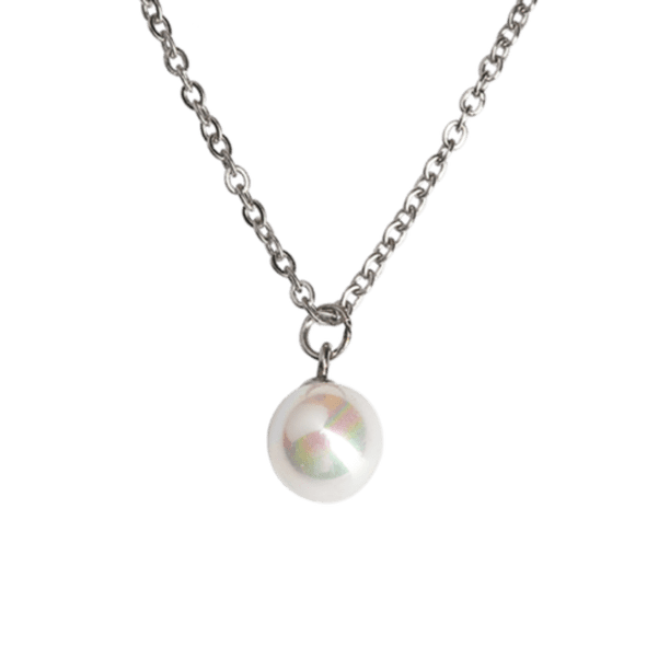 Collar de Mujer con Perla LuckyLy, Cadena de Acero Inoxidable, Modelo Adel plateado UNITALLA