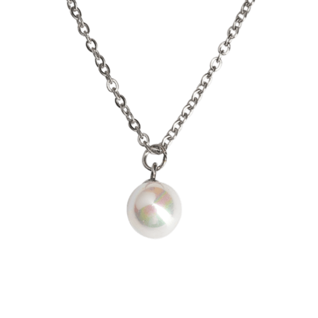 Collar de Mujer con Perla LuckyLy, Cadena de Acero Inoxidable, Modelo Adel plateado UNITALLA