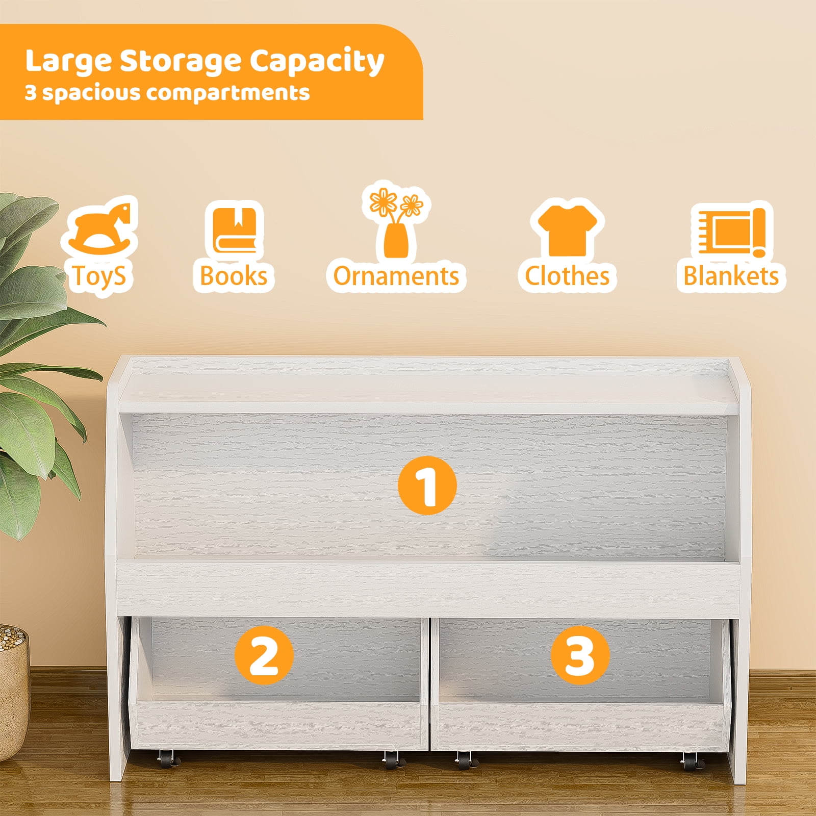 2-Tier Toy Storage, Portable Kids Toy Organizer 2 Removable Drawers Bins with 4 Wheels White
