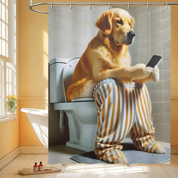 Funny Shower Curtain, Dog Lover Decor, Whimsical Bathroom, Golden Retriever Art, Unique Pet Accessory, Humorous Home Gift, Bathroom Refresh Holiday Gift 60x72in