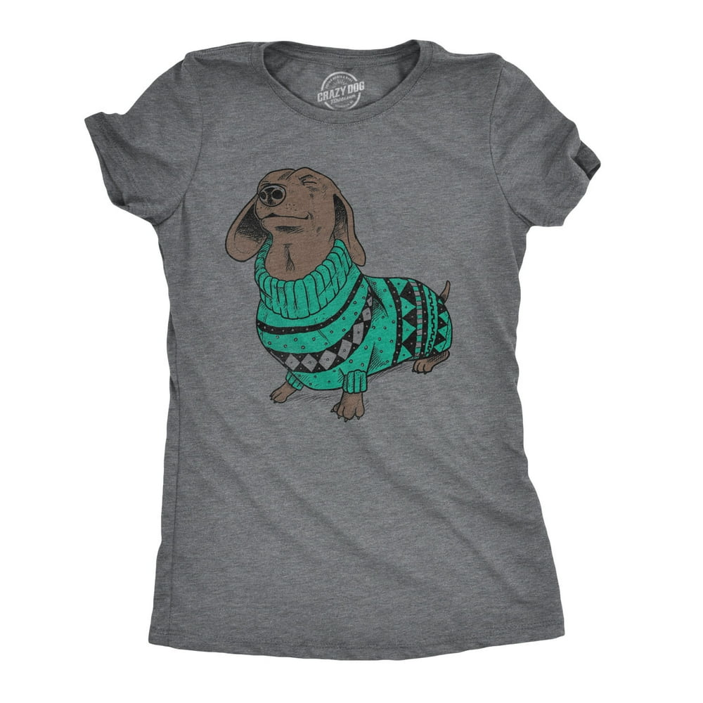 Crazy Dog T-Shirts - Womens Wiener Dog Ugly Christmas Sweater T shirt