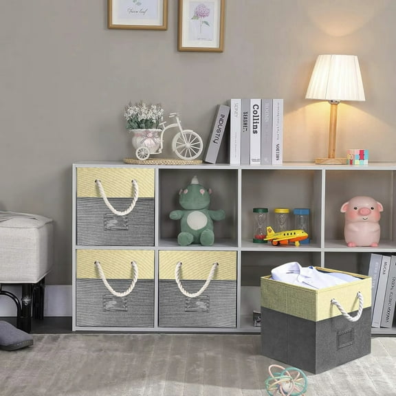 SBYOJLPB 4-Pack Gray Fabric Closet Drawers - Foldable Storage Bins with Handles for Cabinet,Shelf,Organizer Boxes for Clothes,Toys