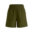 thumbnail image 4 of ClodeEU Women's Linen High Waist Elastic Waist Shorts, Casual Summer Short with Pockets for Vacation Army Green,Women's Plus L, 4 of 6