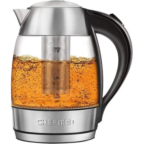 Hervidor Eléctrico de Cristal Chefman con Infusor de Té 1.8 Lts