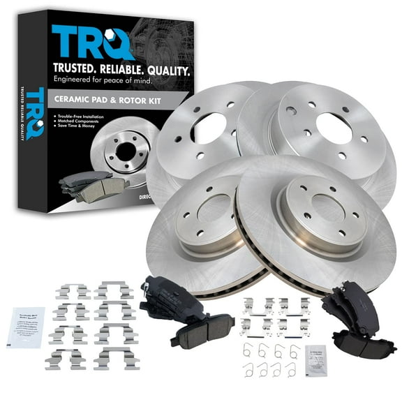 TRQ Front and Rear Brake Pad & Rotor Kit Brake Pads Brake Rotor Ceramic Vented Fits Select 2014-2020 INFINITI Q50 2017 Q60