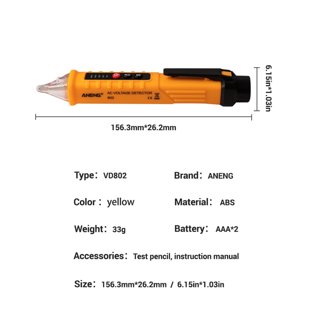 Yellow Test Pencil Cell Battery Detector AC Voltage Sound Light Alarm Induction 