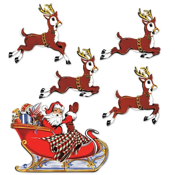 60 Piece Beistle Vintage Christmas Santa/Sleigh Cutouts